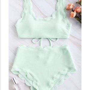 ZAFUL Mint Scalloped High-Waisted Bikini